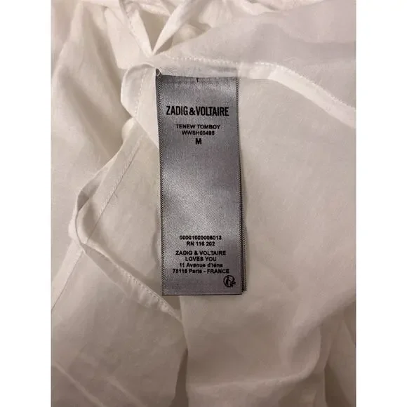 New Zadig Voltaire Top Medium Womens White Cotton Voile Cross Blouse Lightweight - Picture 8 of 9